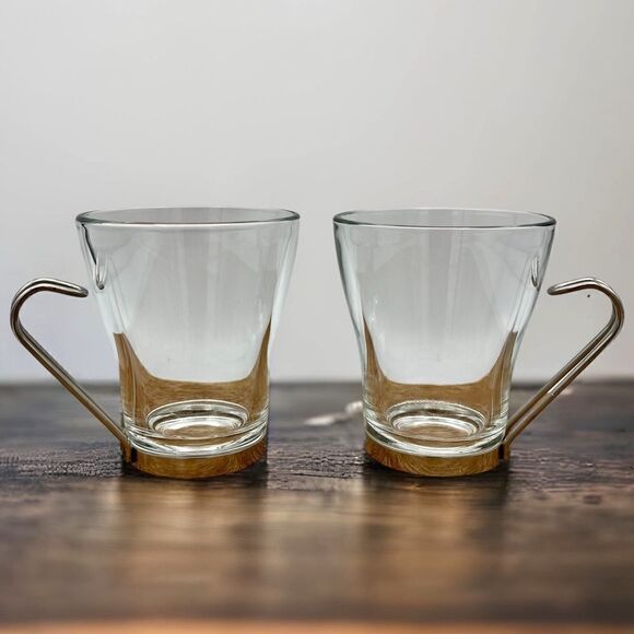 Vitrosax Italy Clear Glass Stainless Steel Removable Handle Expresso Mug Set - Picture 1 of 16